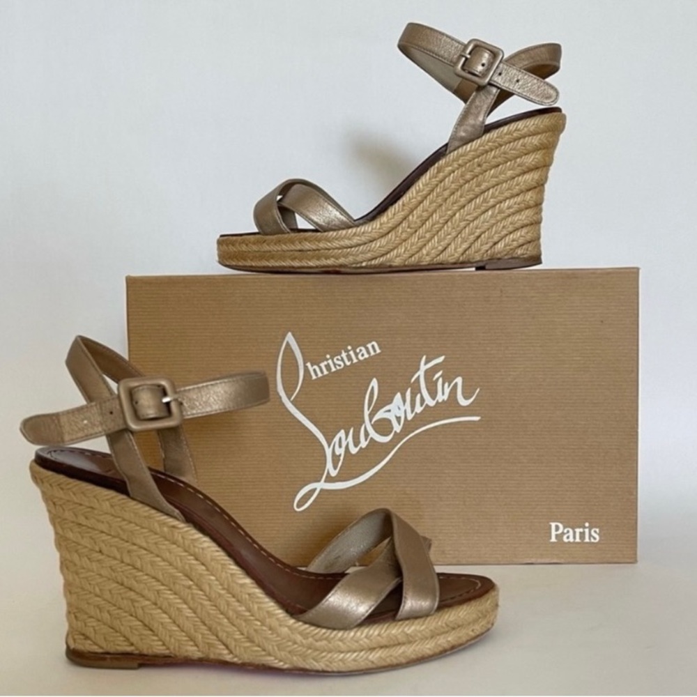 Christian Louboutin Tarifa Zeppa 90MM Wedge Heels Metallic Leather Size: 6 | 36